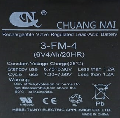 Аккумулятор свинцово-кислотный (WET) 6В/4Ач 98х46х69 для тележки WH-25ES