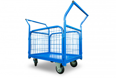 Тележка платформенная TOR ТП-6С (800х1200) с бортами из сетки и двумя ручками (колеса 160 мм)