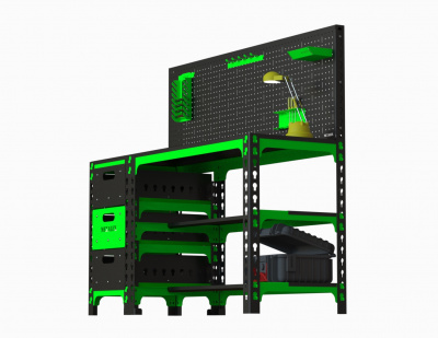 Стол металлический Metalex 750х1600х600 с выдвижными ящиками и перфопанелью (чёрный)